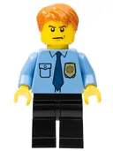 Minifigurka: CTY0212:  Police - City Shirt with Dark Blue Tie and Gold Badge, Black Legs, Dark Orange Short Tousled Hair