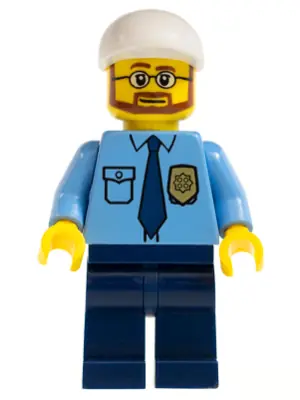 CTY0219:  Police - City Shirt with Dark Blue Tie and Gold Badge, Dark Blue Legs, White Short Bill Cap