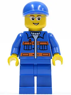 CTY0224:  Blue Jacket with Pockets and Orange Stripes, Blue Legs, Blue Short Bill Cap, Glasses, Open Mouth Smile