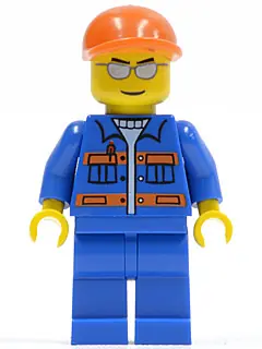 CTY0227:  Blue Jacket with Pockets and Orange Stripes, Blue Legs, Orange Short Bill Cap, Silver Sunglasses
