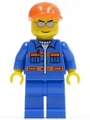 Minifigurka: CTY0227:  Blue Jacket with Pockets and Orange Stripes, Blue Legs, Orange Short Bill Cap, Silver Sunglasses
