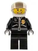 Minifigurka: CTY0228:  Police - City Leather Jacket with Gold Badge and 'POLICE' on Back, White Helmet, Trans-Brown Visor