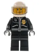Minifigurka: CTY0242:  Police - City Leather Jacket with Gold Badge, White Helmet, Trans-Brown Visor, Black Eyebrows
