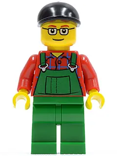 CTY0245:  Overalls Farmer Green, Black Short Bill Cap and Glasses