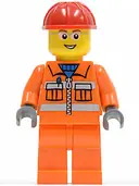 Minifigurka: CTY0246:  Construction Worker - Orange Zipper, Safety Stripes, Orange Arms, Orange Legs, Red Construction Helmet, Glasses with Gray Side Frames (Crane Operator)