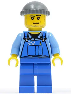 CTY0247:  Overalls with Tools in Pocket Blue, Dark Bluish Gray Knit Cap