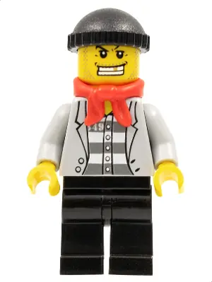 CTY0254:  Police - Jail Prisoner Jacket over Prison Stripes, Black Legs, Black Knit Cap, Gold Tooth, Bandana
