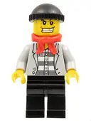 Minifigurka: CTY0254:  Police - Jail Prisoner Jacket over Prison Stripes, Black Legs, Black Knit Cap, Gold Tooth, Bandana