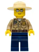 Minifigurka: CTY0260:  Forest Police - Dark Tan Shirt with Pockets, Radio and Gold Badge, Dark Blue Legs, Campaign Hat, Silver Sunglasses