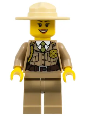 CTY0263:  Forest Police - Dark Tan Jacket with Pockets, Gold Badge and Braid, Olive Green Tie, Dark Tan Legs, Campaign Hat