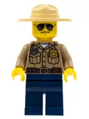 Minifigurka: CTY0264:  Forest Police - Dark Tan Shirt with Pockets, Radio and Gold Badge, Dark Blue Legs, Campaign Hat, Black and Silver Sunglasses