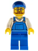 Minifigurka: CTY0268:  Overalls Blue over V-Neck Shirt, Blue Legs, Blue Short Bill Cap, Beard and Glasses