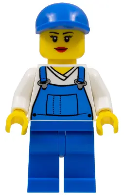 CTY0269:  Overalls Blue over V-Neck Shirt, Blue Legs, Blue Short Bill Cap, Eyelashes and Smile