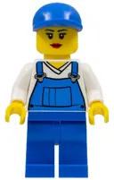 Minifigurka: CTY0269:  Overalls Blue over V-Neck Shirt, Blue Legs, Blue Short Bill Cap, Eyelashes and Smile