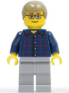 CTY0270:  Plaid Button Shirt, Light Bluish Gray Legs, Dark Tan Male Hair, Glasses