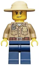 Minifigurka: CTY0273:  Forest Police - Dark Tan Shirt with Pockets, Radio and Gold Badge, Dark Blue Legs, Campaign Hat, Angry Eyebrows and Scowl, White Pupils