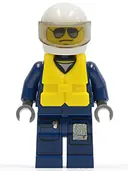 Minifigurka: CTY0274:  Forest Police - Helicopter Pilot, Dark Blue Flight Suit with Badge, Helmet, Life Jacket Center Buckle, Black and Pearl Dark Gray Sunglasses
