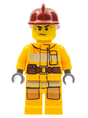 CTY0279:  Fire - Bright Light Orange Fire Suit with Utility Belt, Dark Red Fire Helmet, Sweat Drops