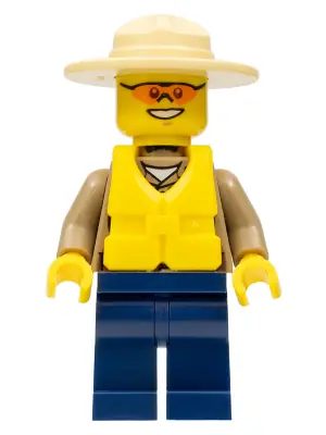 CTY0284:  Forest Police - Dark Tan Shirt with Pockets, Radio and Gold Badge, Dark Blue Legs, Campaign Hat, Orange Sunglasses, Life Jacket Center Buckle