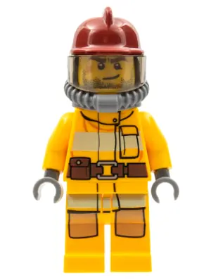 CTY0287:  Fire - Bright Light Orange Fire Suit with Utility Belt, Dark Red Fire Helmet, Yellow Air Tanks