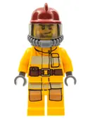 Minifigurka: CTY0287:  Fire - Bright Light Orange Fire Suit with Utility Belt, Dark Red Fire Helmet, Yellow Air Tanks