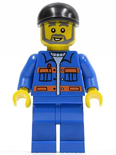 CTY0290:  Blue Jacket with Pockets and Orange Stripes, Blue Legs, Black Short Bill Cap, Gray Beard