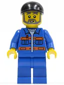Minifigurka: CTY0290:  Blue Jacket with Pockets and Orange Stripes, Blue Legs, Black Short Bill Cap, Gray Beard