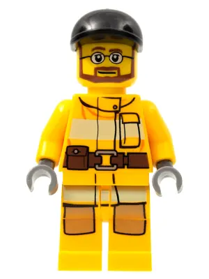 CTY0300:  Fire - Bright Light Orange Fire Suit with Utility Belt, Black Short Bill Cap, Beard and Glasses