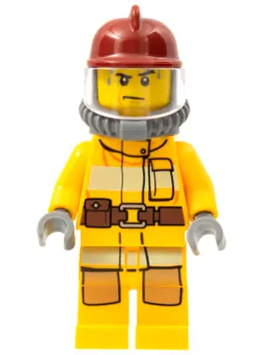 CTY0301:  Fire - Bright Light Orange Fire Suit with Utility Belt, Dark Red Fire Helmet, Yellow Air Tanks, Sweat Drops