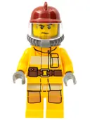 Minifigurka: CTY0301:  Fire - Bright Light Orange Fire Suit with Utility Belt, Dark Red Fire Helmet, Yellow Air Tanks, Sweat Drops