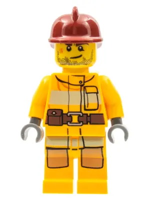 CTY0302:  Fire - Bright Light Orange Fire Suit with Utility Belt, Dark Red Fire Helmet, Crooked Smile and Scar