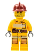 Minifigurka: CTY0302:  Fire - Bright Light Orange Fire Suit with Utility Belt, Dark Red Fire Helmet, Crooked Smile and Scar