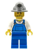 Minifigurka: CTY0310:  Miner - Overalls Blue over V-Neck Shirt, Blue Legs, Mining Helmet, Crooked Smile and Scar