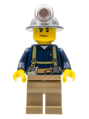 CTY0311:  Miner - Shirt with Harness and Wrench, Dark Tan Legs, Mining Helmet, Sweat Drops