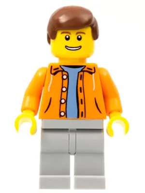 CTY0314:  Orange Jacket with Hood over Light Blue Sweater, Light Bluish Gray Legs, Reddish Brown Male Hair