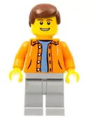 Minifigurka: CTY0314:  Orange Jacket with Hood over Light Blue Sweater, Light Bluish Gray Legs, Reddish Brown Male Hair