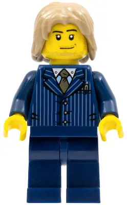 CTY0315:  Businessman - Pinstripe Jacket and Gold Tie, Dark Blue Legs, Dark Tan Mid-Length Tousled Hair, Smirk and Stubble