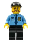 Minifigurka: CTY0316:  Police - City Shirt with Dark Blue Tie and Gold Badge, Black Legs, Black Short Bill Cap, Brown Beard Rounded