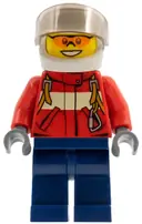 Minifigurka: CTY0323:  Fire - Pilot Male, Red Fire Suit with Carabiner, Dark Blue Legs, White Helmet, Trans-Brown Visor, Orange Safety Glasses