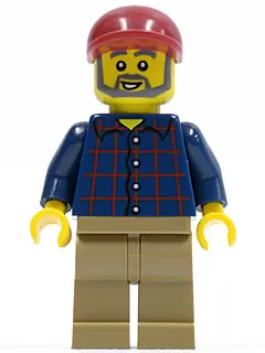 CTY0325:  Plaid Button Shirt, Dark Tan Legs, Dark Red Short Bill Cap, Dark Bluish Gray Beard and Eyebrows