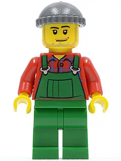 CTY0326:  Overalls Farmer Green, Dark Bluish Gray Knit Cap