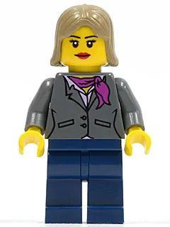 CTY0329:  Dark Bluish Gray Jacket with Magenta Scarf, Dark Blue Legs, Dark Tan Female Hair