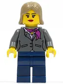 Minifigurka: CTY0329:  Dark Bluish Gray Jacket with Magenta Scarf, Dark Blue Legs, Dark Tan Female Hair
