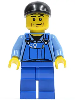 CTY0335:  Overalls with Tools in Pocket Blue, Black Short Bill Cap, Chin Dimple