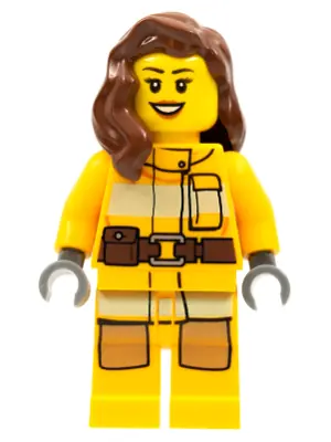 CTY0337:  Fire - Bright Light Orange Fire Suit with Utility Belt, Reddish Brown Female Hair over Shoulder