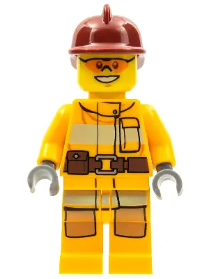 CTY0338:  Fire - Bright Light Orange Fire Suit with Utility Belt, Dark Red Fire Helmet, Orange Sunglasses