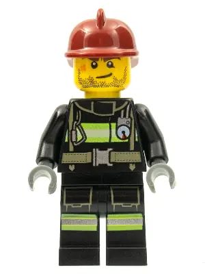 CTY0343:  Fire - Reflective Stripes with Utility Belt, Dark Red Fire Helmet, Crooked Smile and Scar