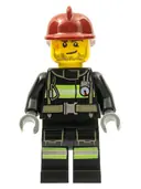 Minifigurka: CTY0343:  Fire - Reflective Stripes with Utility Belt, Dark Red Fire Helmet, Crooked Smile and Scar