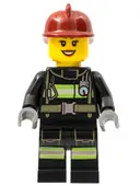 Minifigurka: CTY0347:  Fire - Reflective Stripes with Utility Belt, Dark Red Fire Helmet, Black Eyebrows