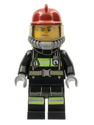 CTY0348:  Fire - Reflective Stripes with Utility Belt, Dark Red Fire Helmet, Yellow Air Tanks, Sweat Drops